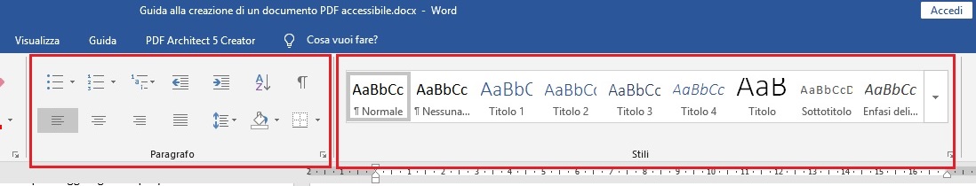 Questa immagine mostra come utilizzare gli stili e le formattazioni con Microsoft Word