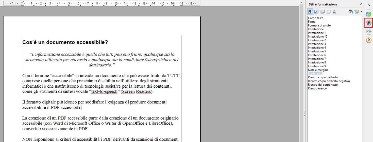 Questa immagine mostra come utilizzare gli stili (di intestazione) per i titoli con OpenOffice Writer