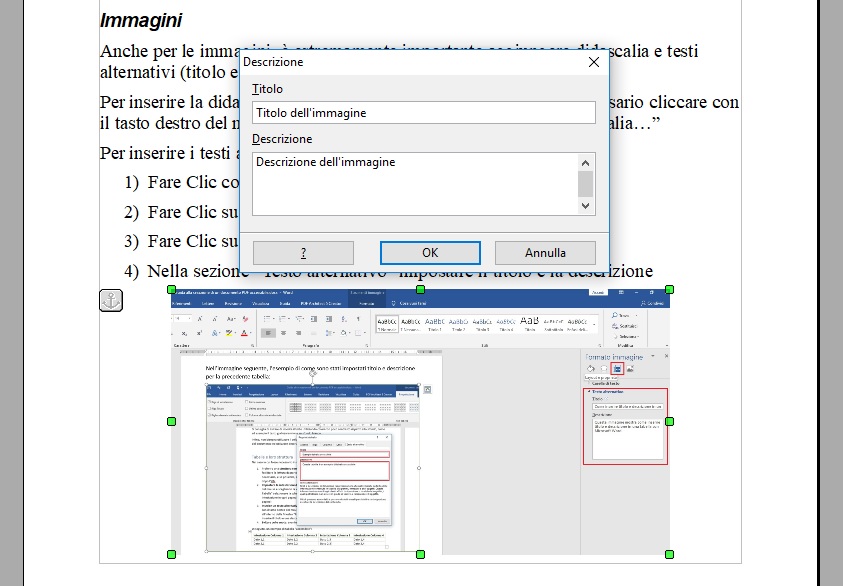 Questa immagine mostra come inserire i testi alternativi su un'immagine con OpenOffice Writer