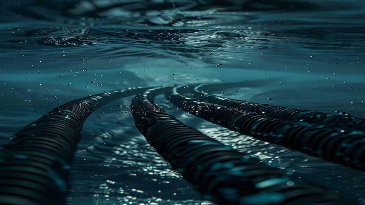 Pictured,Underwater.,Futuristic,Cables,In,The,Sea,Underwater.