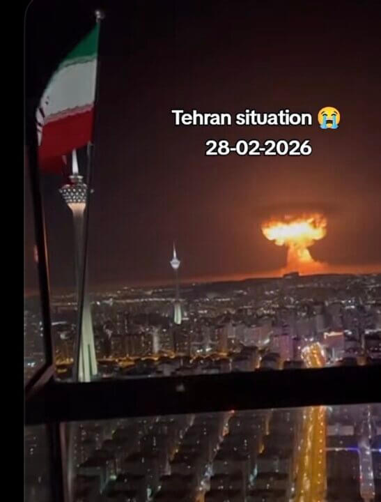 Immagine tratta da un reel pubblicato su TikTok generato con AI, che mostra un'esplosione atomica su Tehran - Screenshot di AgendaDigitale.eu