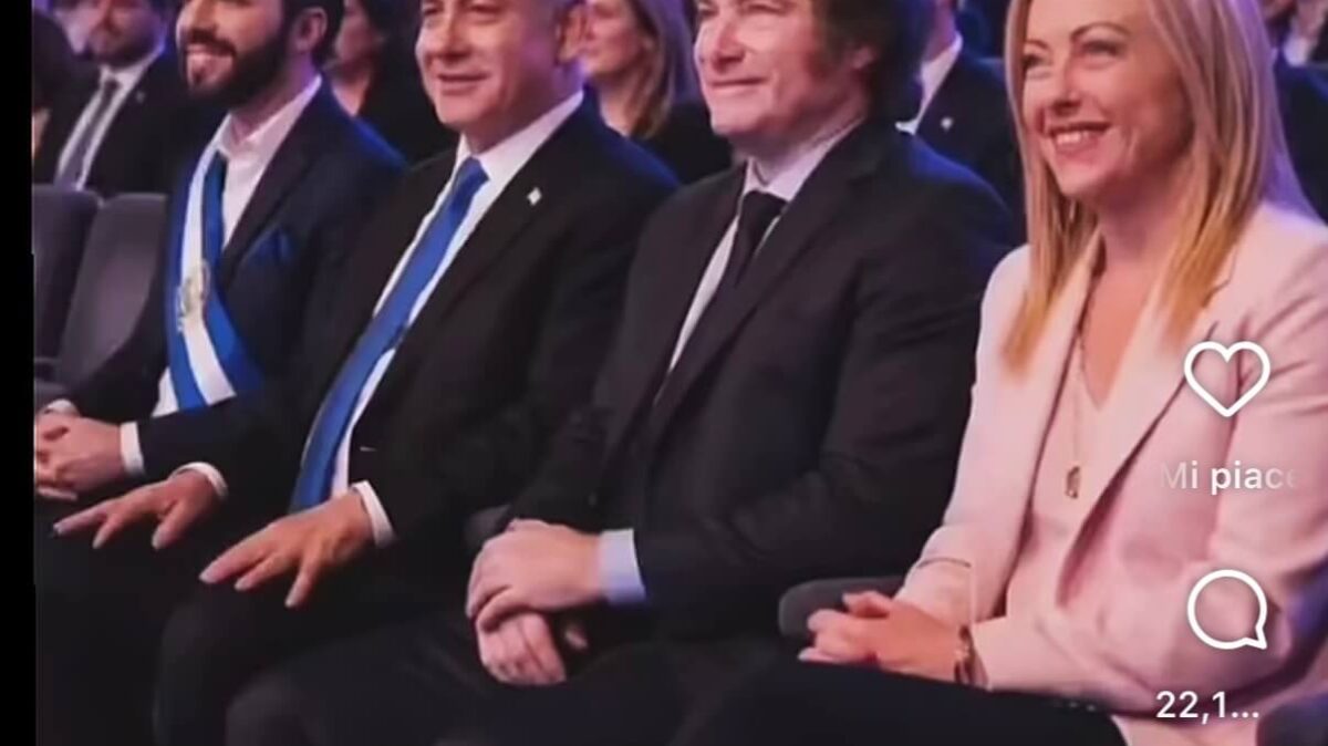 Screenshot di AgendaDigitale.eu dal video deepfake pubblicato sull'account ufficiale del presidente dell'Argentina Javier Milei, in cui compare anche l'immagine di Giorgia Meloni.