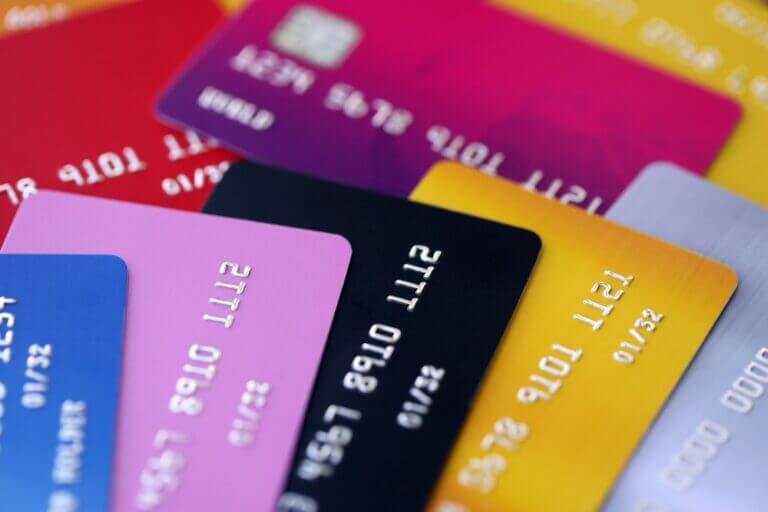 Many,Credit,Or,Debit,Cards,With,Fictional,Specimen,Numbers.,Big