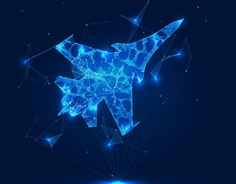 Hologram,Fighter.,A,Fighter,Made,Of,Polygons,,Triangles,Of,Points