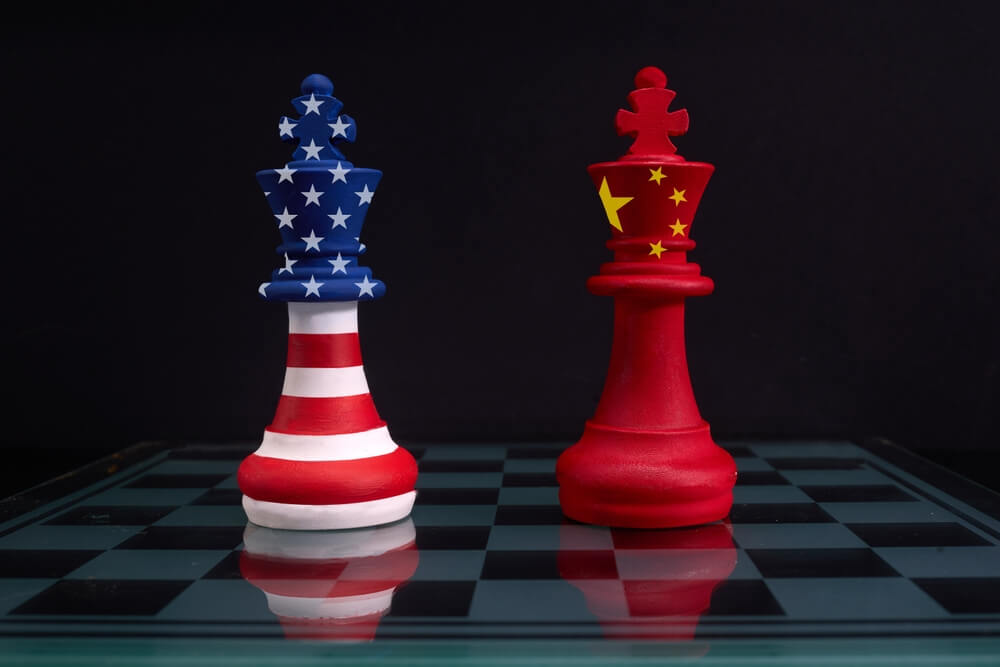 Geopolitical,Chess.,Chess,Pieces,With,Usa,And,China,Themes,Facing