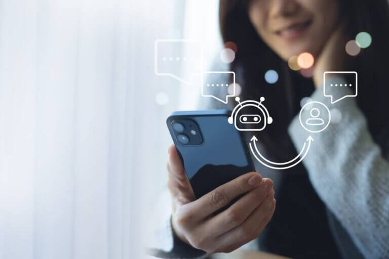 Digital,Ai,Chatbot,Coversation,Assistant,,Artificial,Intelligence,Technology,,Happy,Young