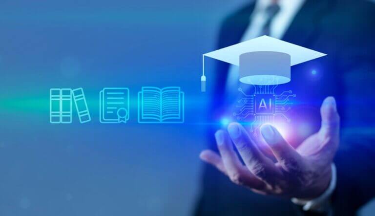 Ai,Chip,And,Graduate,Hat,In,Blue,With,Light,Neon