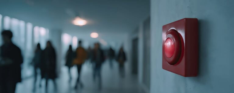 A,Close-up,Of,A,Red,Fire,Alarm,Light,Mounted,On