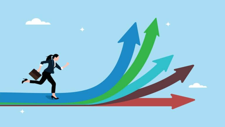 Choosing,A,Direction,For,Future,Opportunities.,Businesswoman,Running,Towards,Different