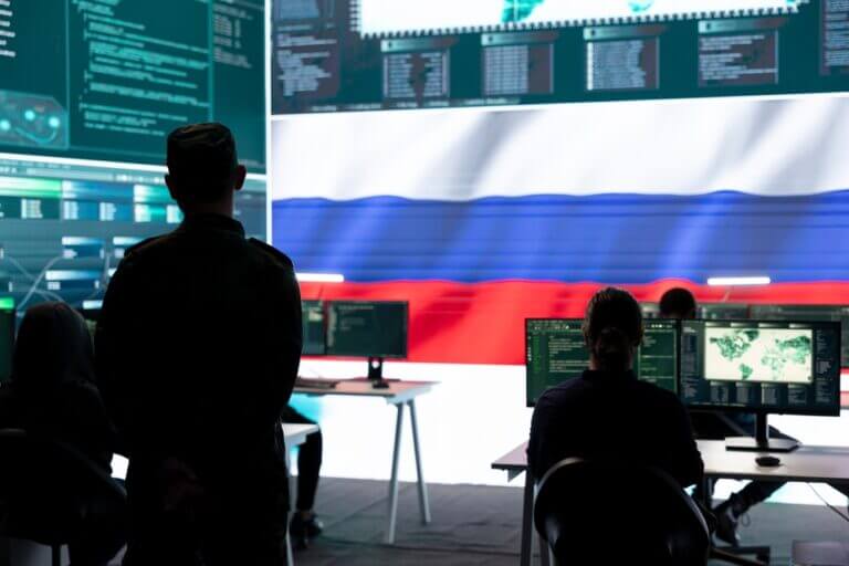 Military,Hacker,From,Russian,Army,Working,In,Governmental,Control,Room