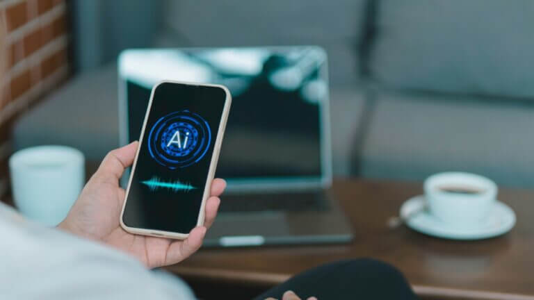 Hand,Holding,Smart,Phone,Voice,Command,With,Digital,Artificial,Intelligence