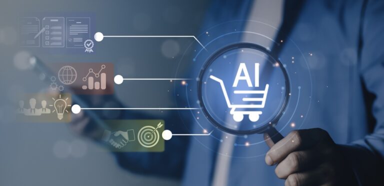 Ai,Powered,Ecommerce,Marketing,With,Magnifying,Glass,Focusing,On,Digital