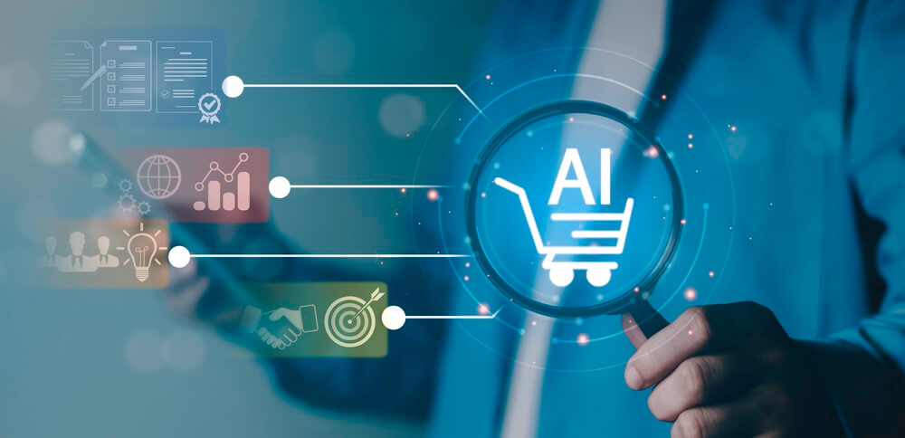 Ai,Powered,Ecommerce,Marketing,With,Magnifying,Glass,Focusing,On,Digital