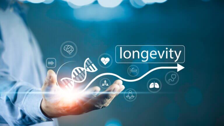 Longevity,Concept,With,Hand,Touching,Digital,Health,Icons,,Wellness,,Medical